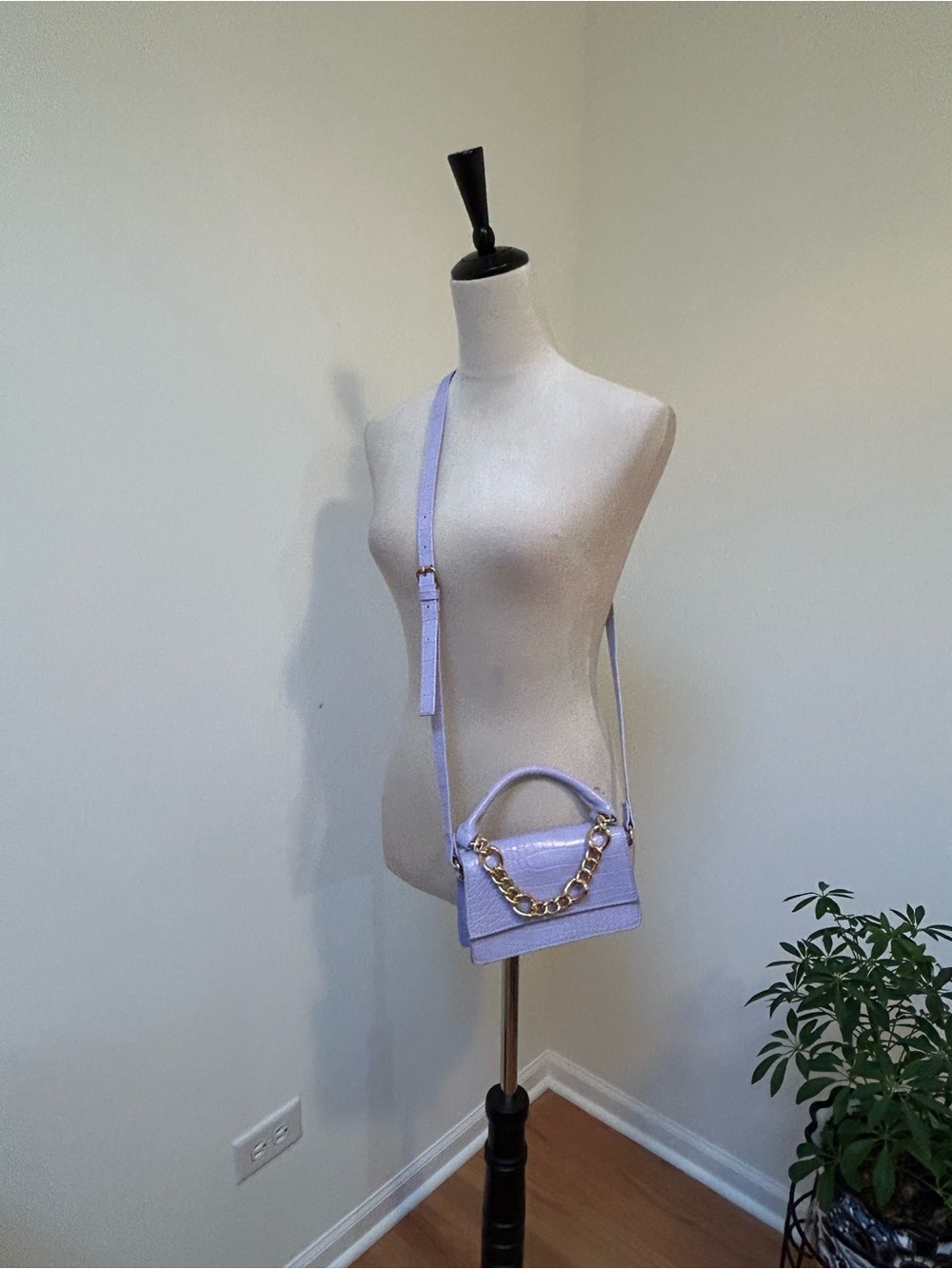 Primark Lilac Croc-Embossed Chain-Detail Crossbody Bag